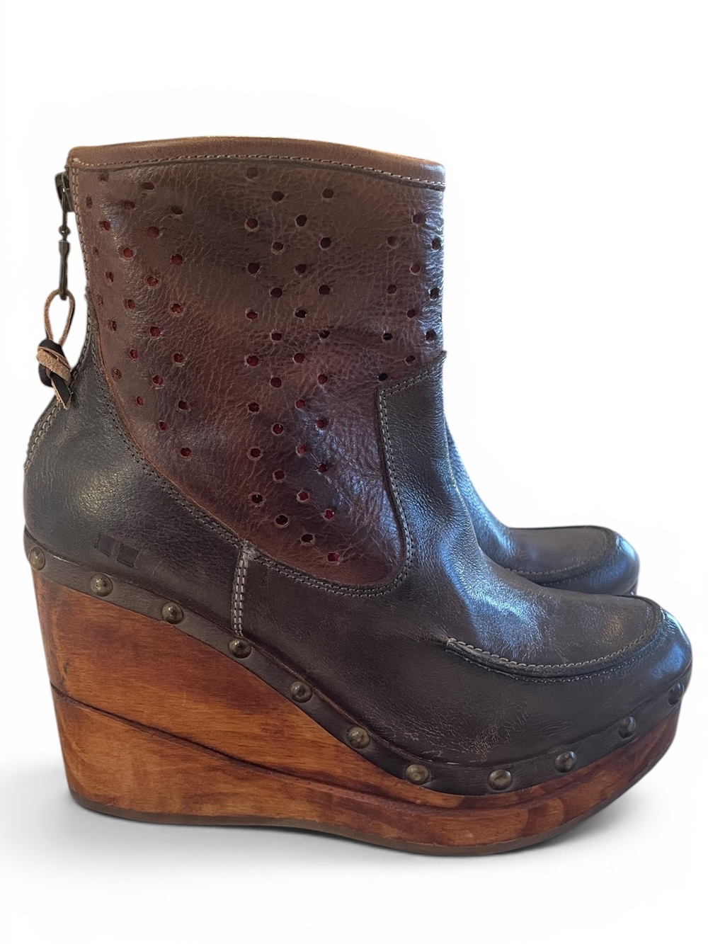 ❤️ RARE BED STU Nadea Wooden Wedge Soles Platform Leather Booties